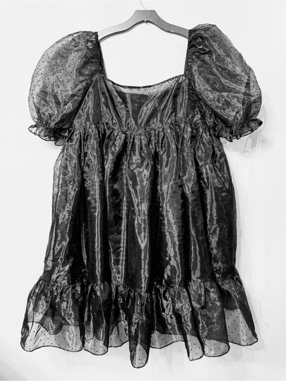 NWT Selkie Sheer Black Polka Dot Puff-Sleeve Mini Dress  Size 4X